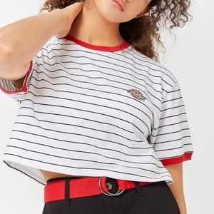 DICKIES Embroidered Logo Striped Ring T Crop Top Sz M
